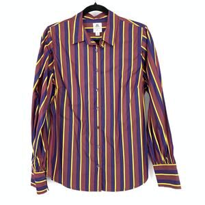 J.Crew Thomas Mason Shirting Billow Sleeve Perfect Shirt Sz M Maroon Blue Yellow